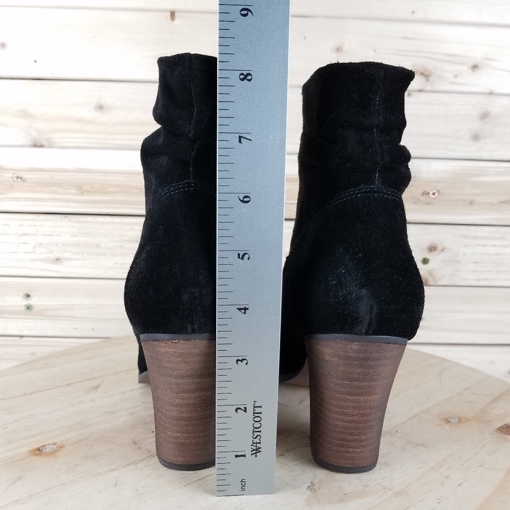 Distressed Western Biker 9 US Black Suede/Leather Slouch Heeled Bootie Boots NEW - Picture 5 of 14